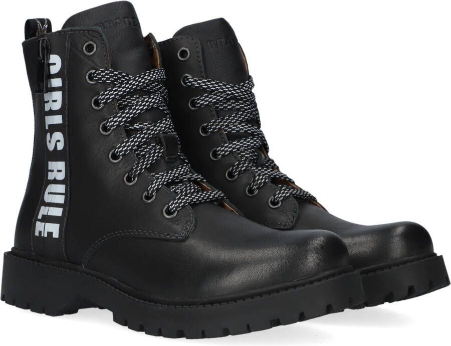 Braqeez 421773-489 Meisjes Biker Boots Zwart Leer Veters