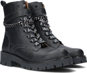 Braqeez 422788-589 Meisjes Biker Boots Zwart Leer Veters