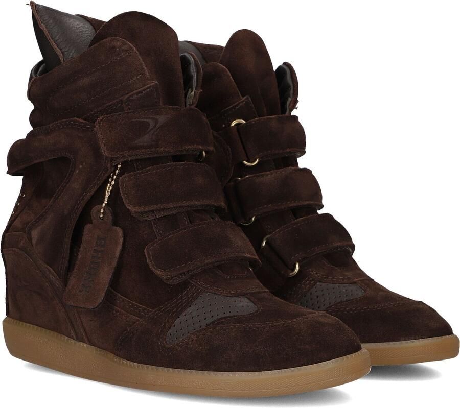 Bronx dames sneaker sleehak Jae-yy triple strap suede bruin