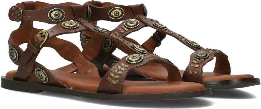 Bronx Bruine Leren Sandalen met Gouden Details Brown Dames