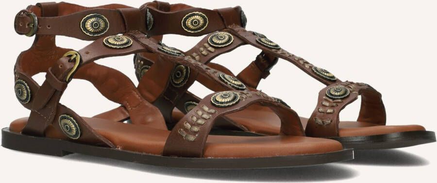 Bronx Bruine Leren Sandalen met Gouden Details Brown Dames