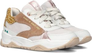 BunniesJR Bunnies JR 223374-500 Meisjes Lage Sneakers Wit Beige Print Bruin Leer Veters