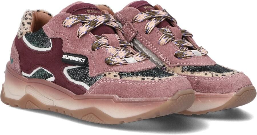 BunniesJR leren sneakers met dierenprint roze donkerrood