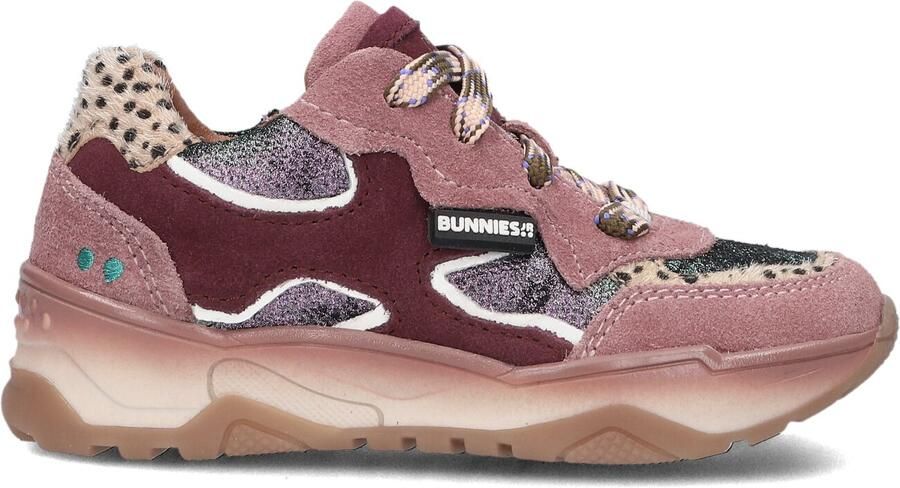 BunniesJR leren sneakers met dierenprint roze donkerrood Meisjes Leer