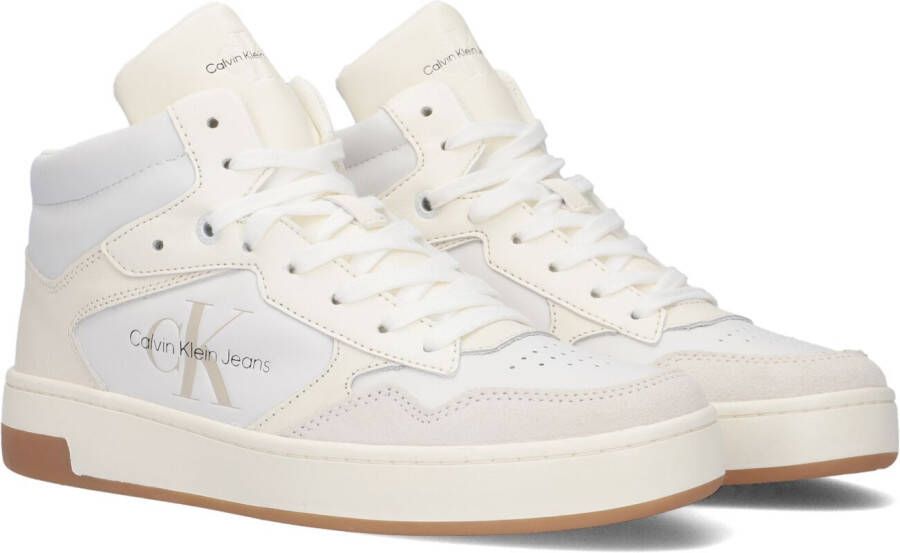 Calvin Klein Basket Cupsole Mid Mono Hoge sneakers Leren Sneaker Dames Wit