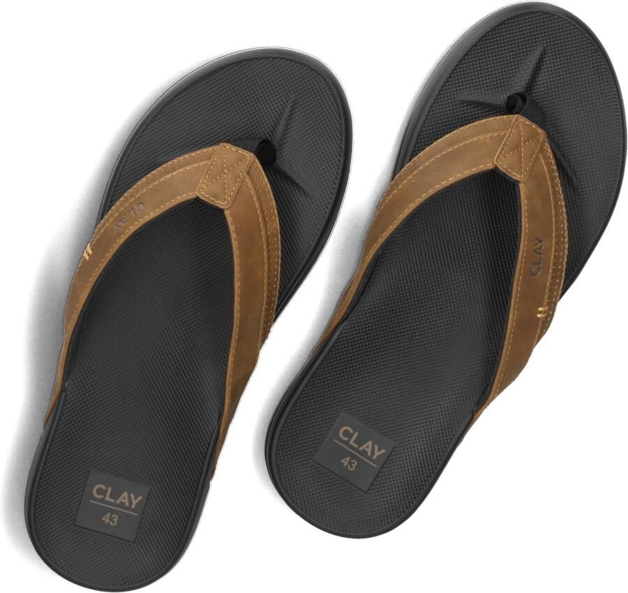 CLAY Slippers Heren 003 Maat: 48 Materiaal: Leatherlook Kleur: Cognac