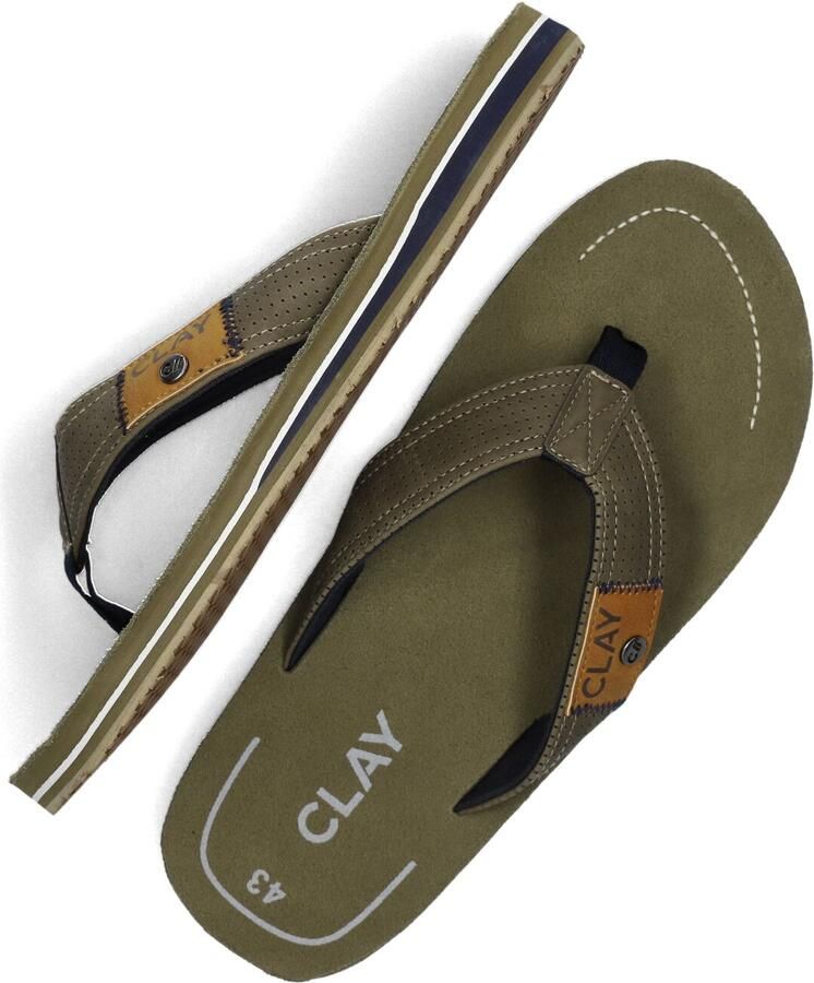 Clay Groene Leren Look Slippers