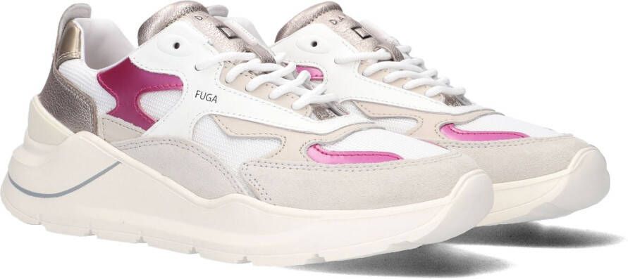 D.a.t.e. Witte Sneakers met Glanzend Fuchsia en Ivoor Leren Details White Dames