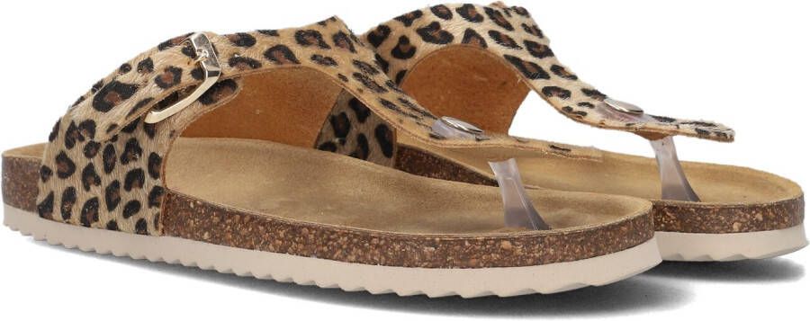 Develab leren teenslippers met panterprint beige goud Meisjes Leer Panterprint 35