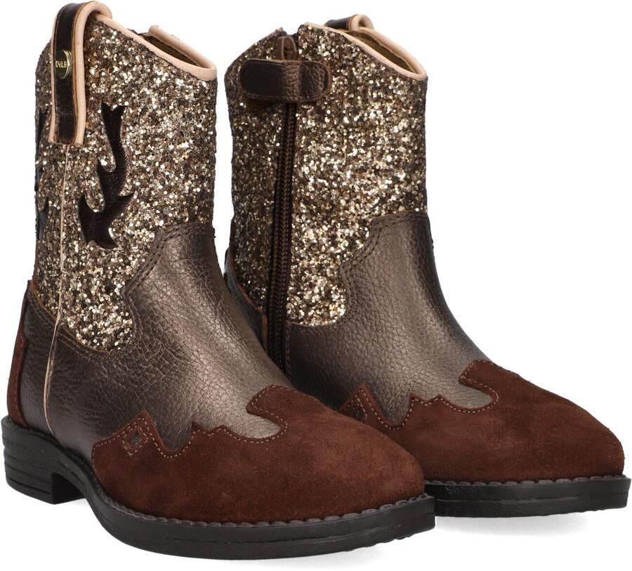Develab leren laarzen met hak en pailletten brons goud donkerrood Meisjes Leer