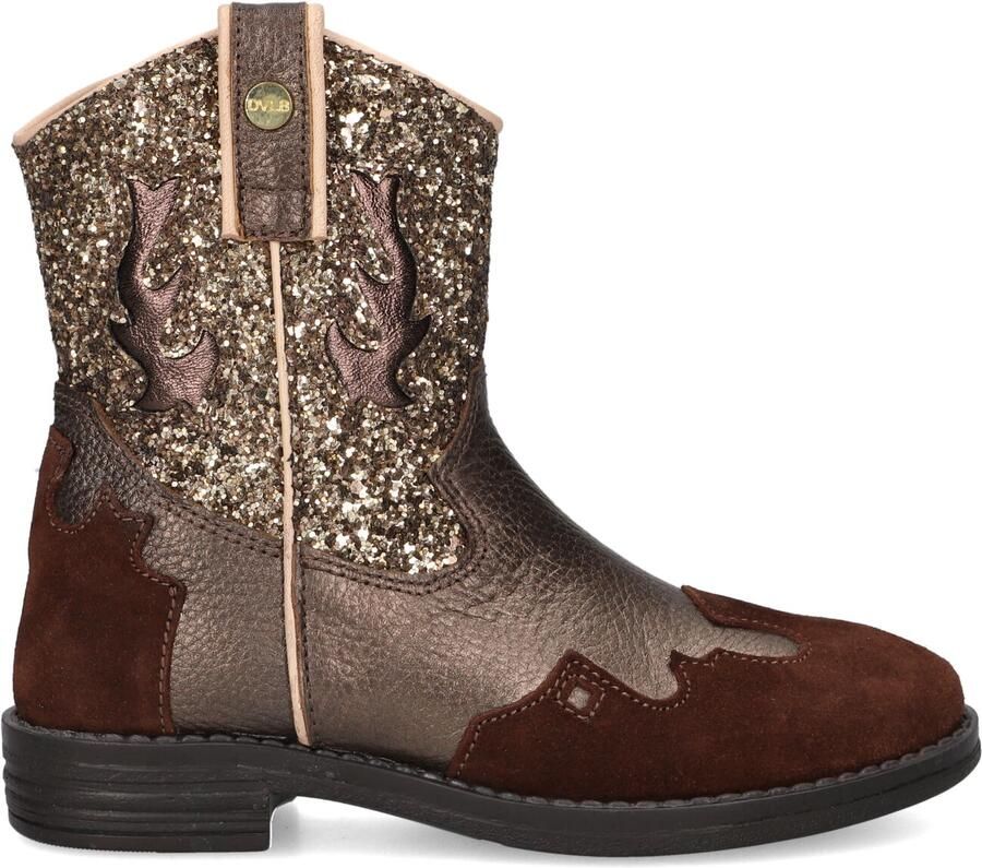 Develab leren laarzen met hak en pailletten brons goud donkerrood Meisjes Leer