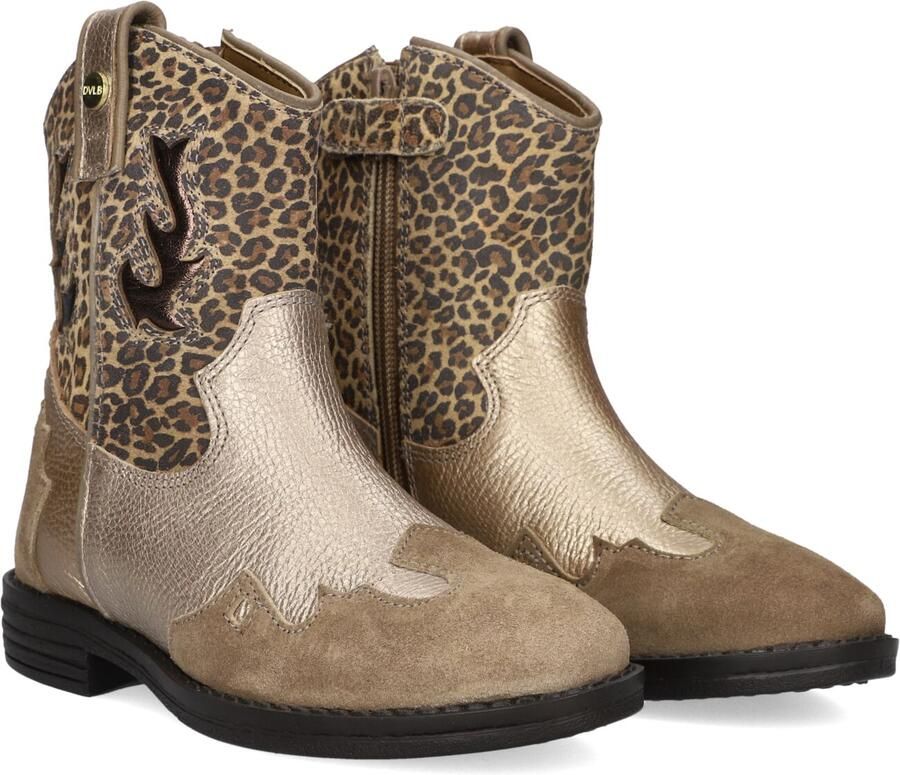 Develab leren laarzen met hak en panterprint goud bruin Meisjes Leer