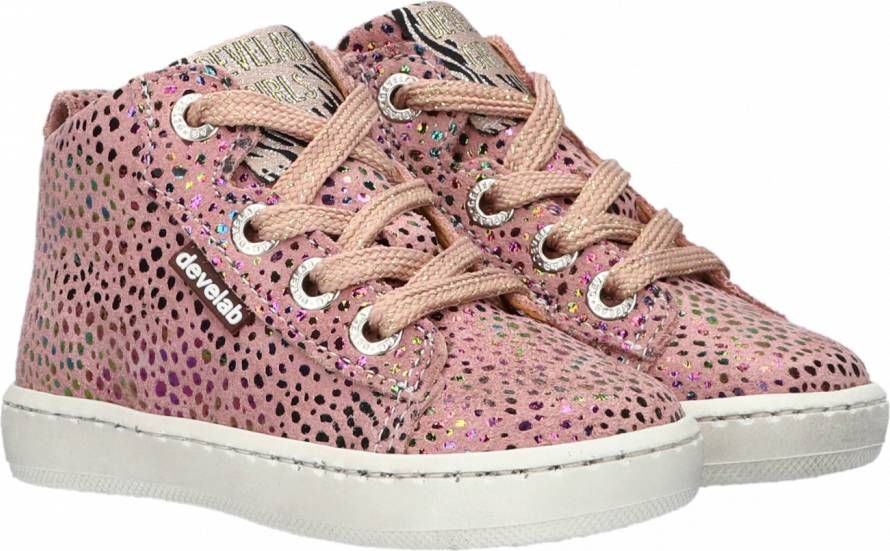 Develab 41602 leren sneakers met dierenprint oudroze Meisjes Leer Hartjes 26