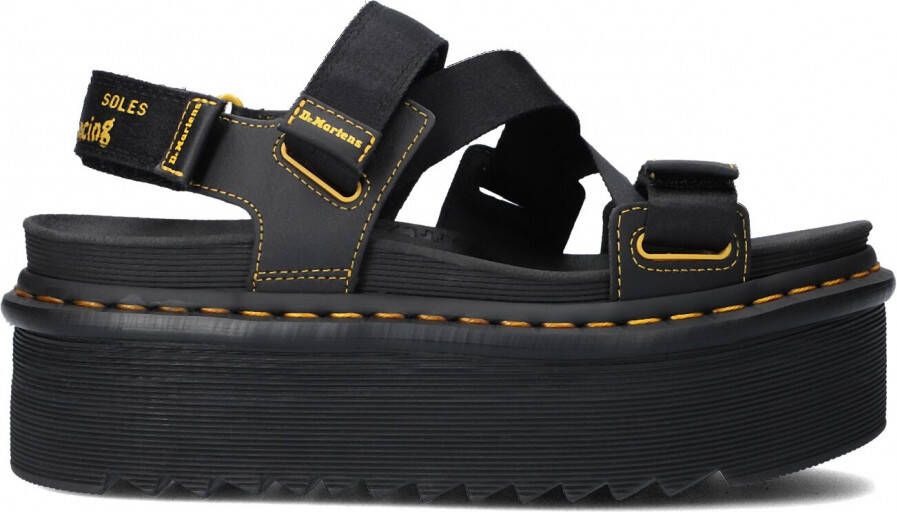 Dr. Martens Zwarte Leren Platte Sandalen met Klittenbandsluiting Black Dames