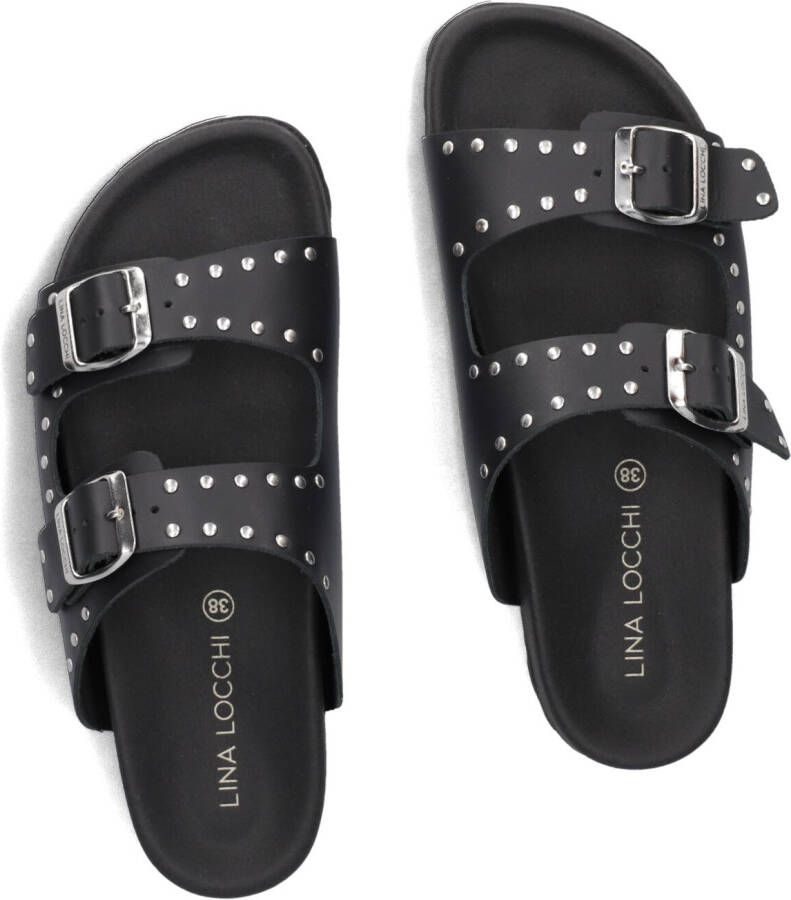 LINA LOCCHI Zwarte Slippers 2 Gesp Slipper Met Studs