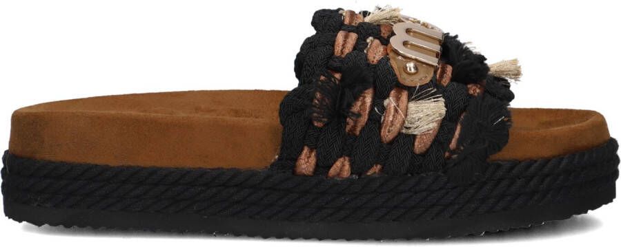 MOU Zwarte Slippers Monoband Rope Sandal Fringes