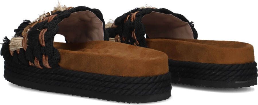 MOU Zwarte Slippers Monoband Rope Sandal Fringes