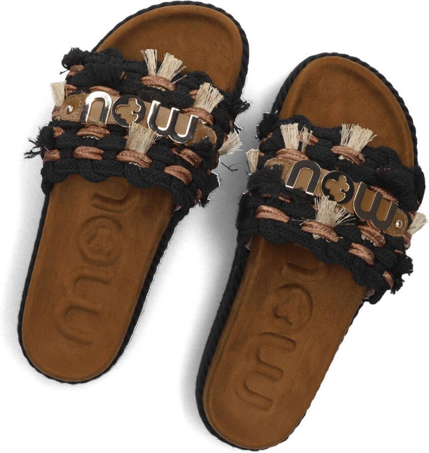 MOU Zwarte Slippers Monoband Rope Sandal Fringes