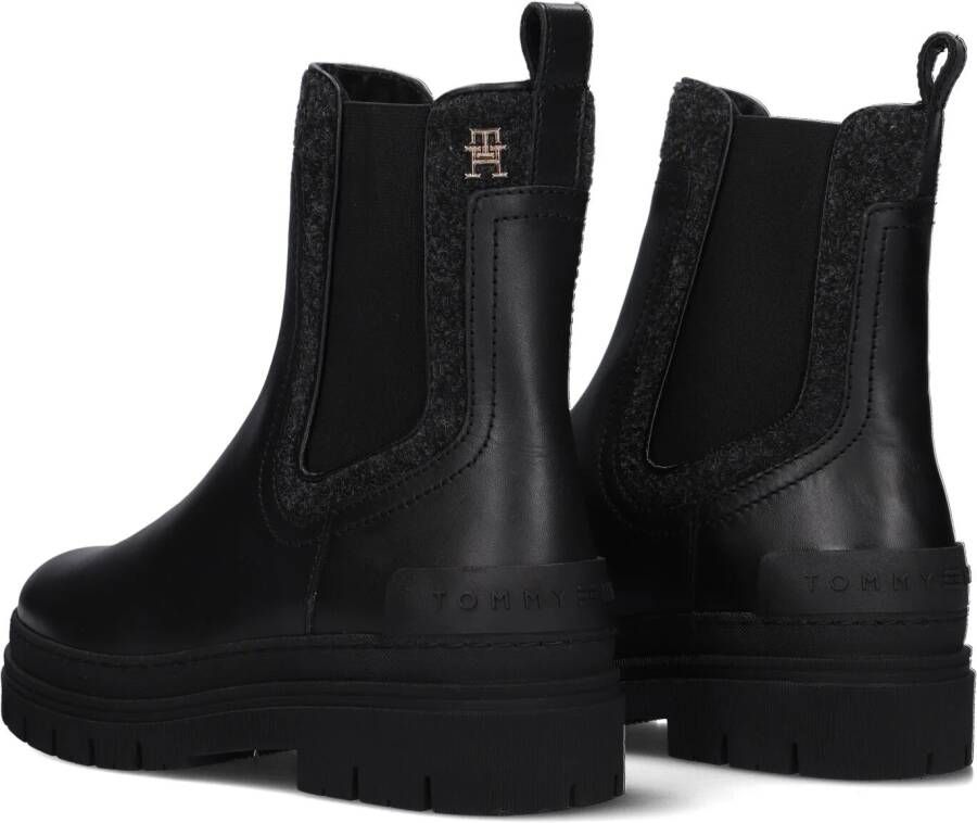 Tommy Hilfiger Zwarte Chelsea Boots Feminini Felt Chelsea Bootie