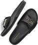 Tommy Hilfiger Zwarte Leren Hardware Platte Slippers Black Dames - Thumbnail 7