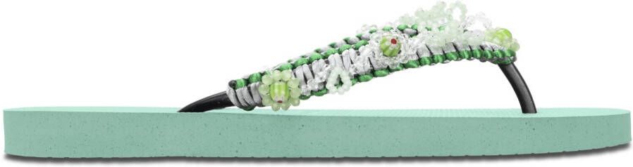 UZURII Groene Teenslippers Macrame Green Blossom
