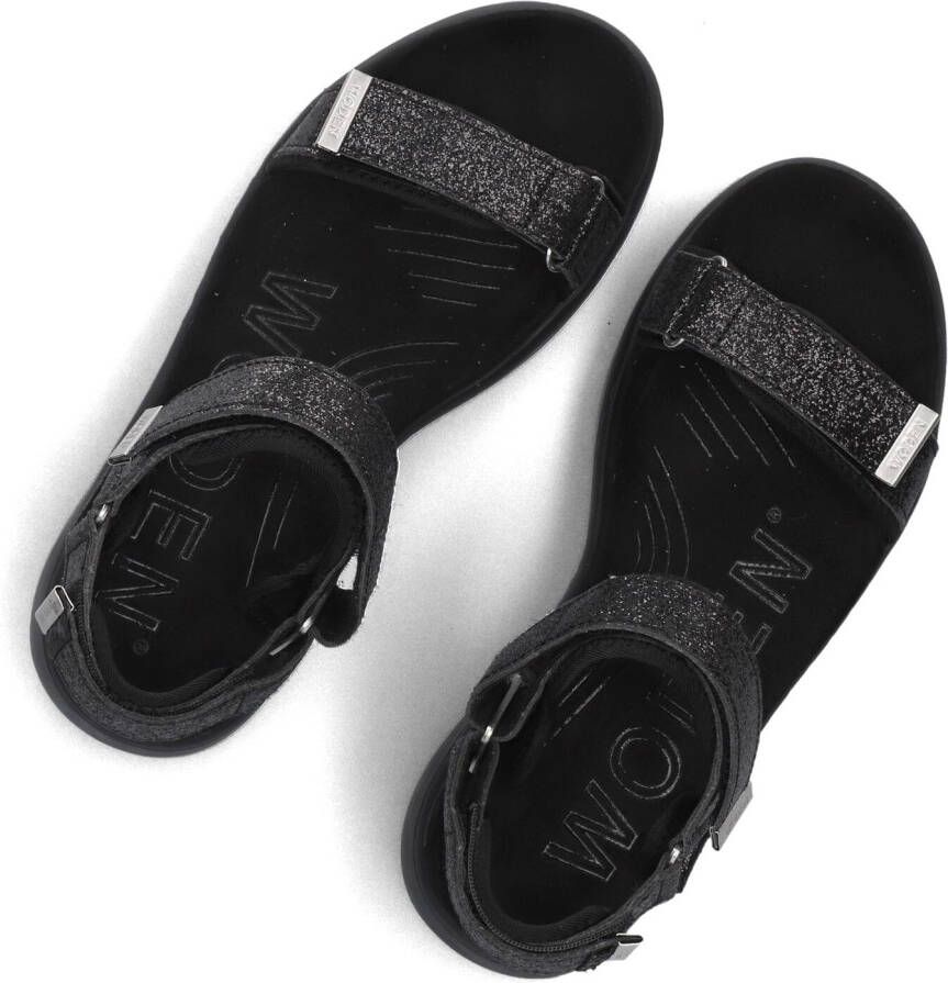 WODEN Zwarte Sandalen Line Glitter