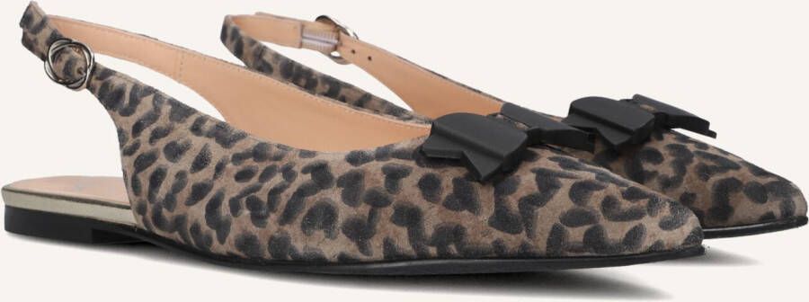 Floris van Bommel Gygi 01.05 suède slingback loafers met panterprint taupe