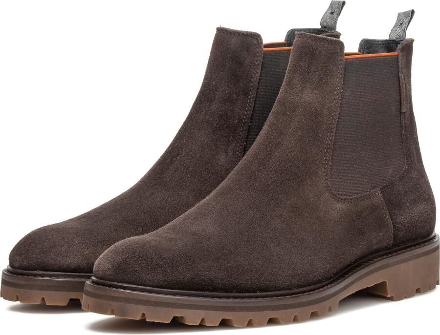 Floris van Bommel Sturdi suède chelsea boots met profielzool donkerbruin