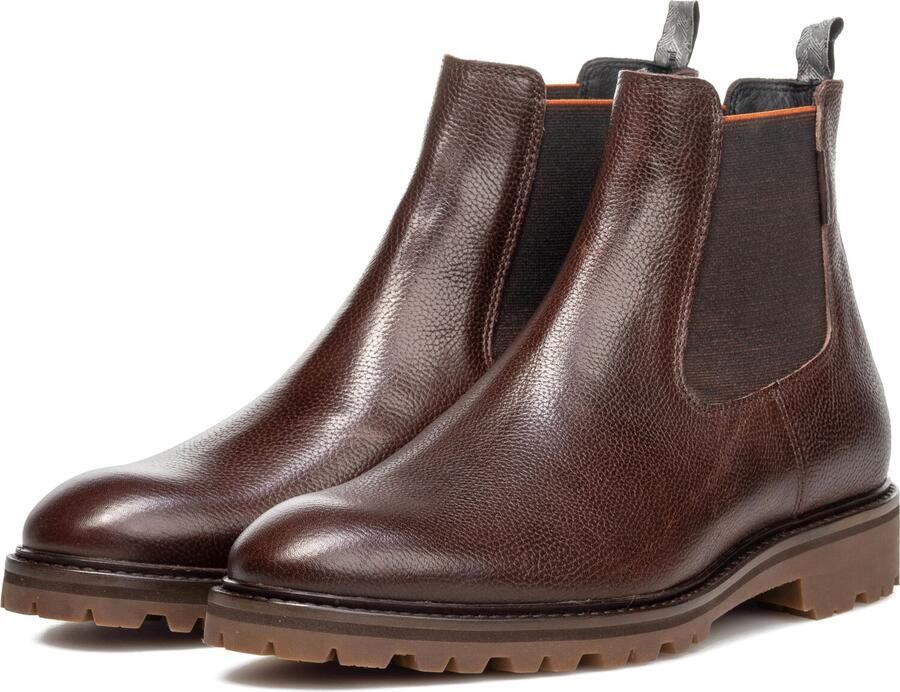 Floris van Bommel suède chelsea boots met profielzool donkerbruin
