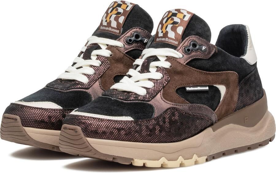Floris van Bommel Sneakers laag 'Treni 02' lichtbeige donkerbeige goud zwart