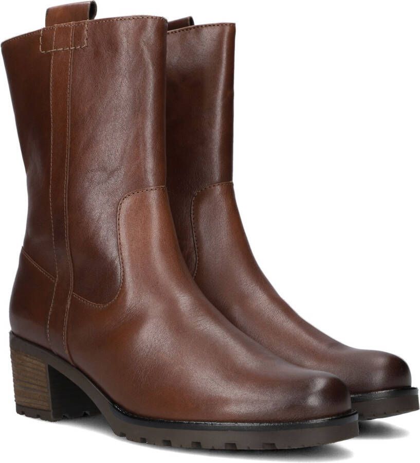 Gabor Cognac Leren Enkellaarsjes Stijlvol Comfort Brown Dames