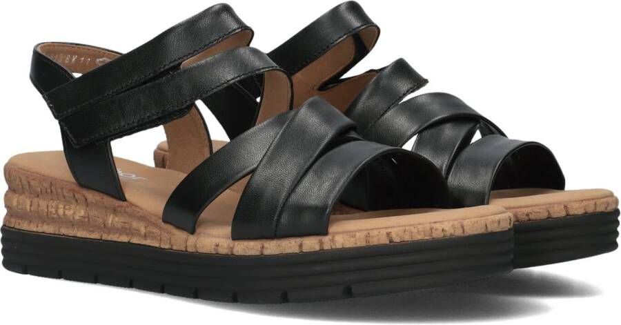 Gabor Zwarte Leren Sandalen met Kurken Plateauzool Black Dames