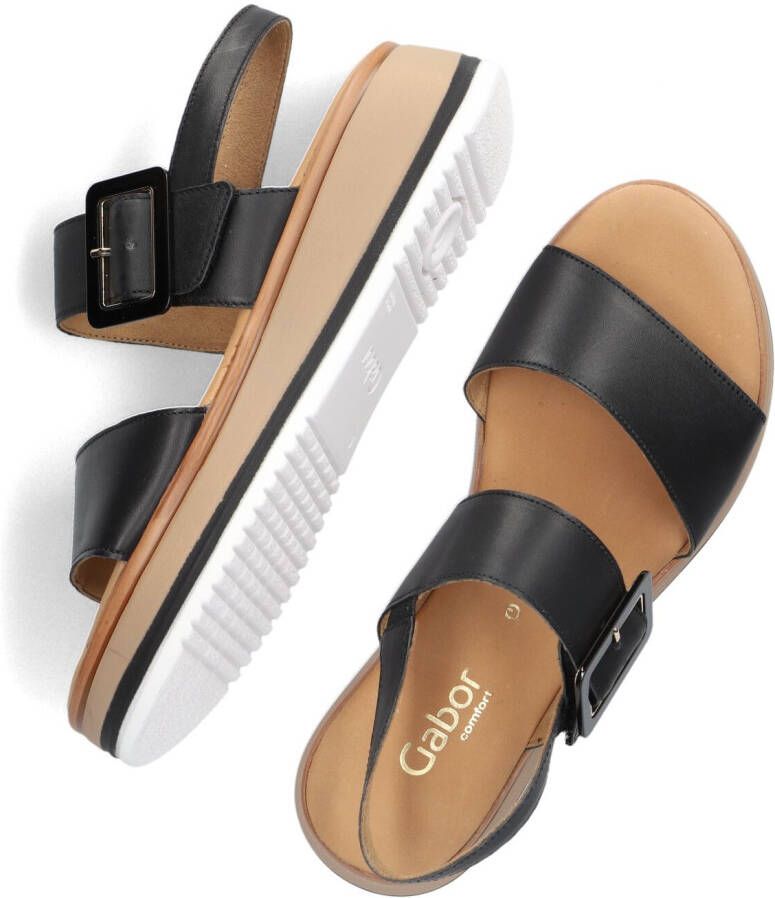 Gabor Zwarte Leren Sandalen Comfort Collectie Black Dames