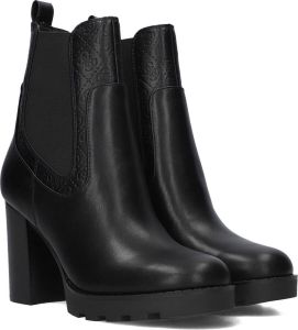Guess Zwarte leren dameslaarzen met elastische banden en gouden logo Zwart Dames