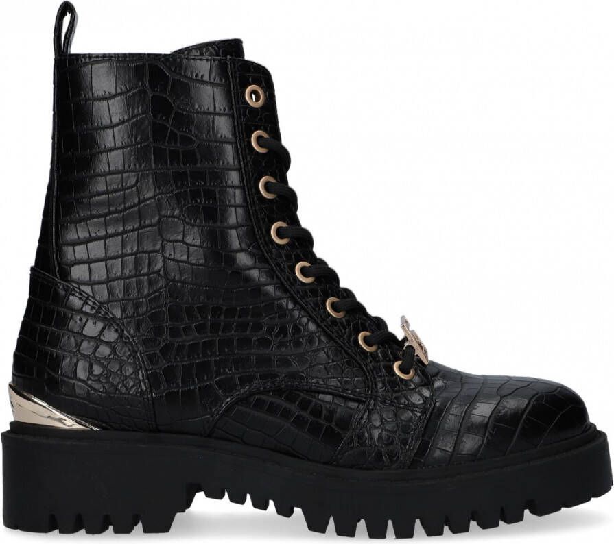 GUESS OMALA veterboots met crocoprint zwart