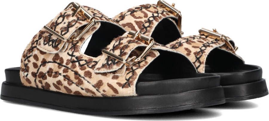 Haboob Elysee suède slippers met panterprint beige bruin