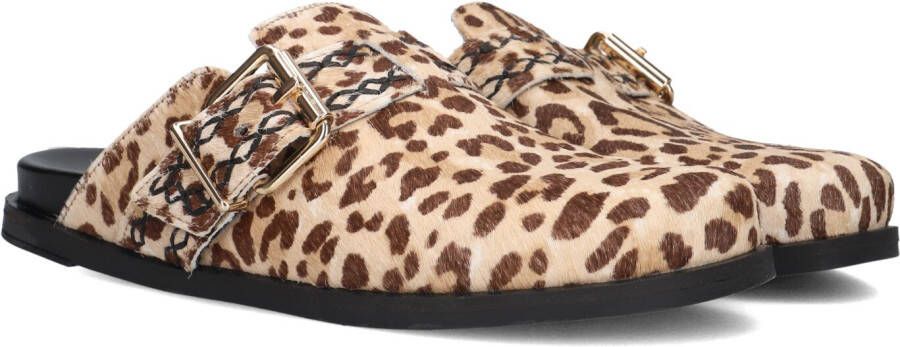 Haboob Amelie suède clogs met panterprint beige bruin