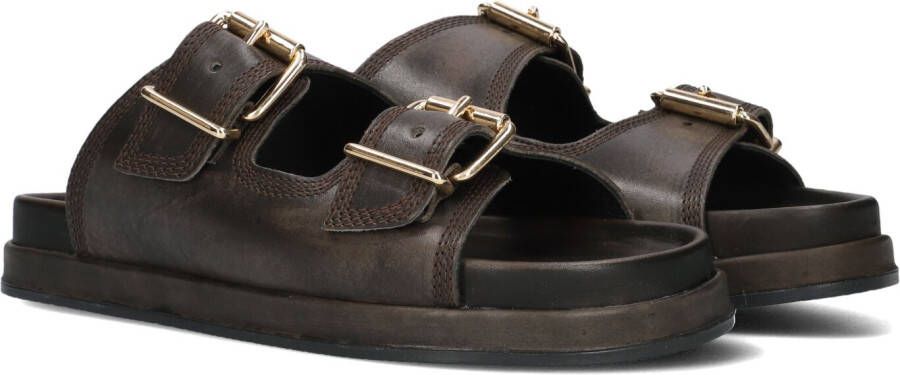 Haboob Bruin Leren Slippers Stijlvolle Details Brown Dames