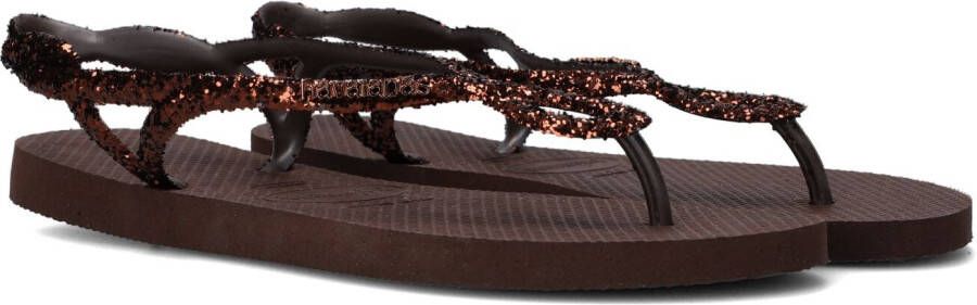 Havaianas Luna Premium II sandalen met glitters donkerbruin