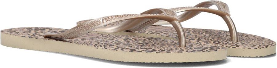 Havaianas Slim Animals teenslippers met panterprint goud