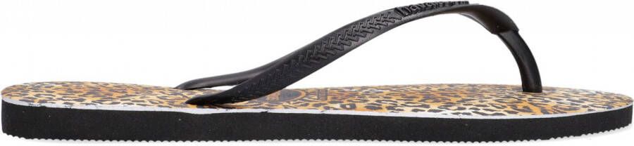 Havaianas Slim Leopard teenslippers met panterprint Zwart Meisjes Rubber 23-24