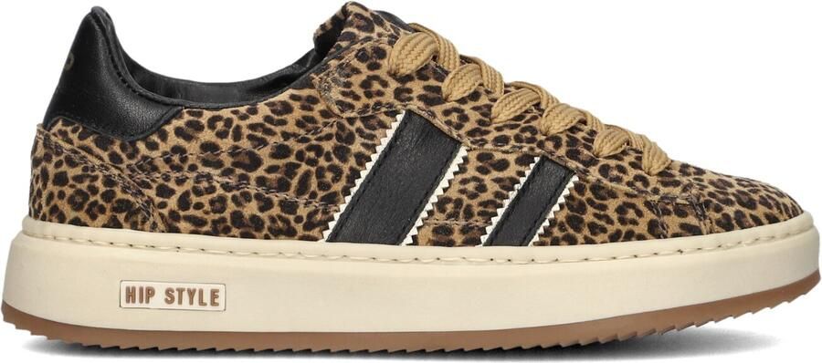 Hip suède sneakers met panterprint cognac zwart