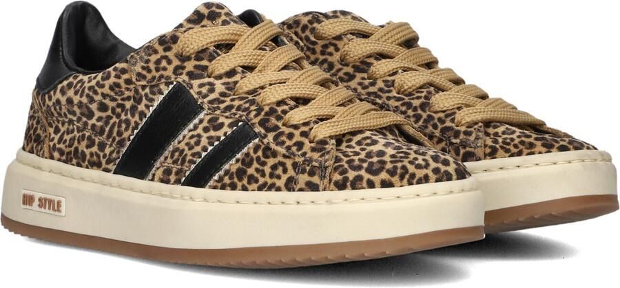 Hip suède sneakers met panterprint cognac zwart