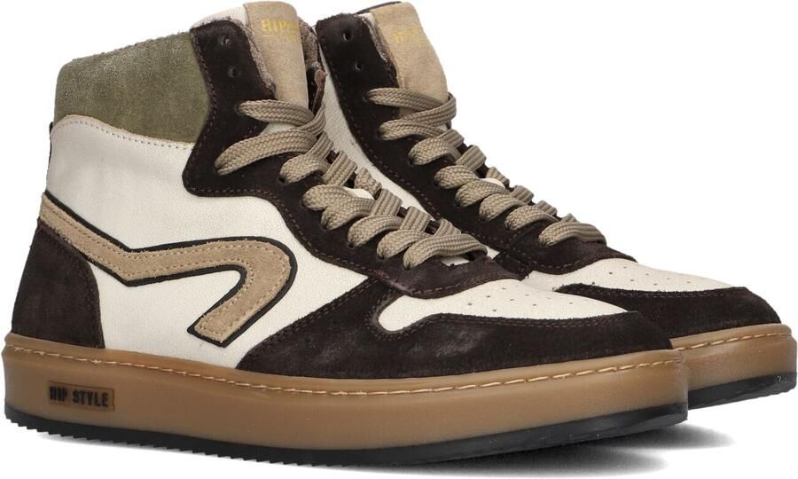 Hip leren sneakers donkerbruin wit