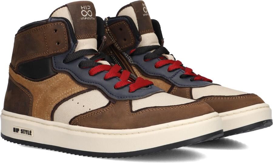 Hip leren sneakers bruin cognac ecru