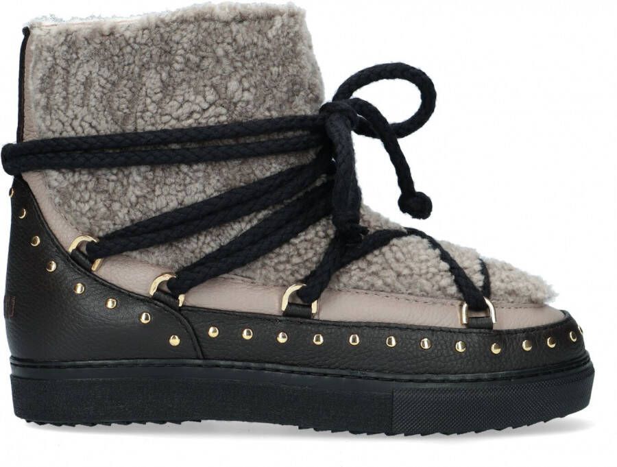 INUIKII Enkellaarsjes Dames Outdoor Snowboots Damesschoenen Leer Curly Rock Zwart combi