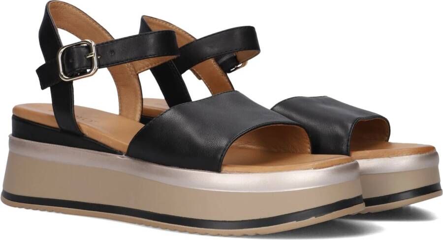 Inuovo Zwarte Leren Sandalen met Gouden Gesp Black Dames