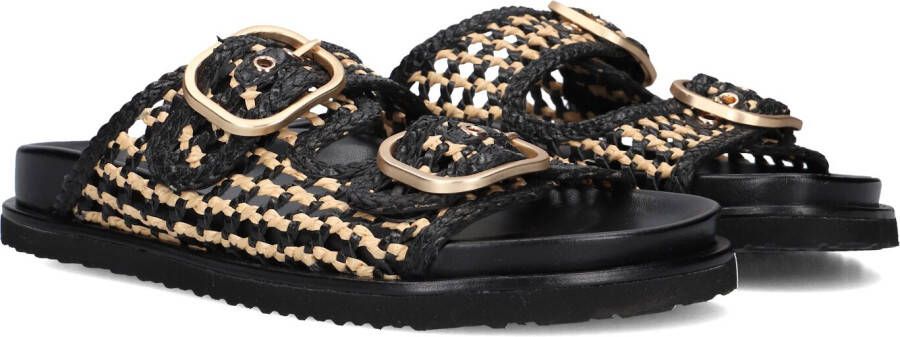 Inuovo Zwarte Raffia Slippers met Gesp
