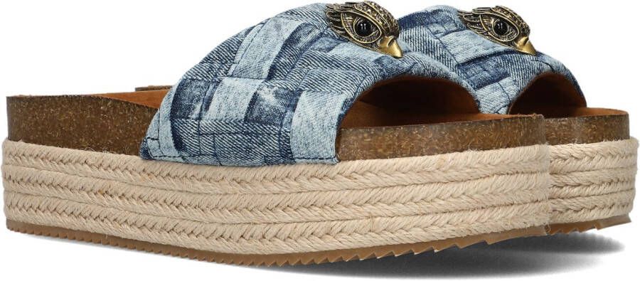 Kurt Geiger Denim Flatform Slippers met Jute Zool Blue Dames