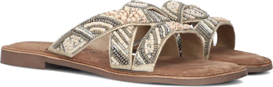 Lazamani Beige Zomer Slipper met Kralenbanden Beige Dames